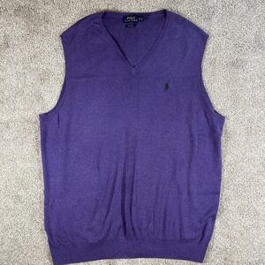 Polo Ralph Lauren Sweater Vest XL Tall Purple Pima‎ Cotton V-Neck Pullover Logo